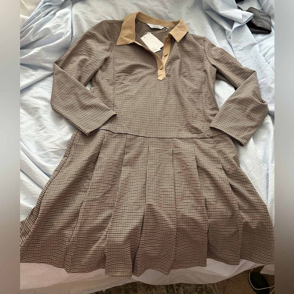 NWT Paris Atelier & Other stories collared mini flare plaid dress 8